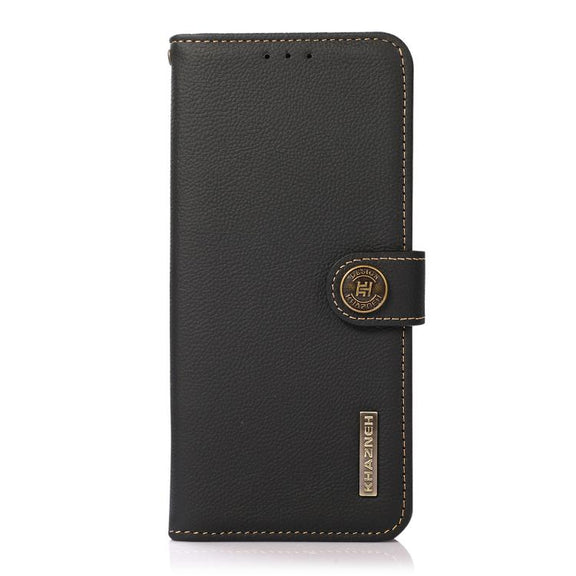 For iPhone 17 Pro KHAZNEH Custer Genuine Leather RFID Phone Case(Black)