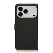 For iPhone 17 Pro KHAZNEH Custer Genuine Leather RFID Phone Case(Black)