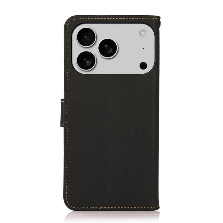 For iPhone 17 Pro KHAZNEH Custer Genuine Leather RFID Phone Case(Black)