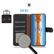 For iPhone 17 Pro KHAZNEH Custer Genuine Leather RFID Phone Case(Black)