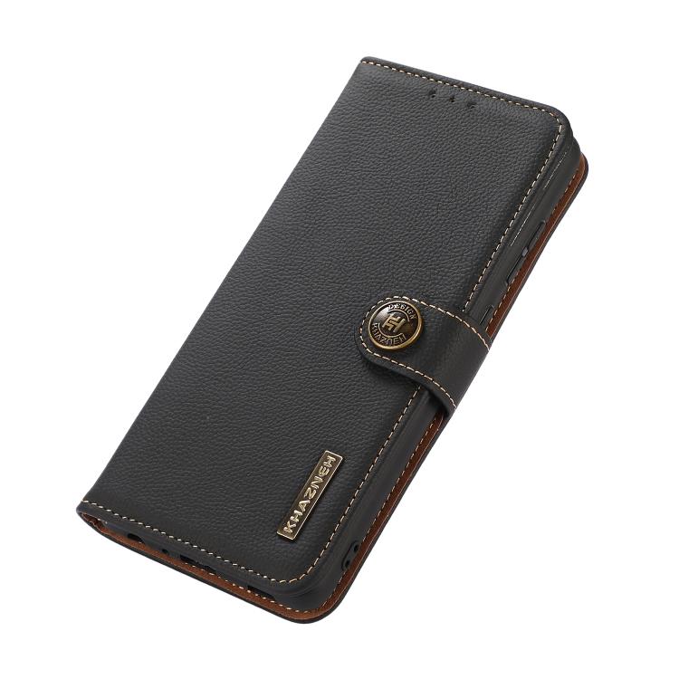 For iPhone 17 Pro KHAZNEH Custer Genuine Leather RFID Phone Case(Black)