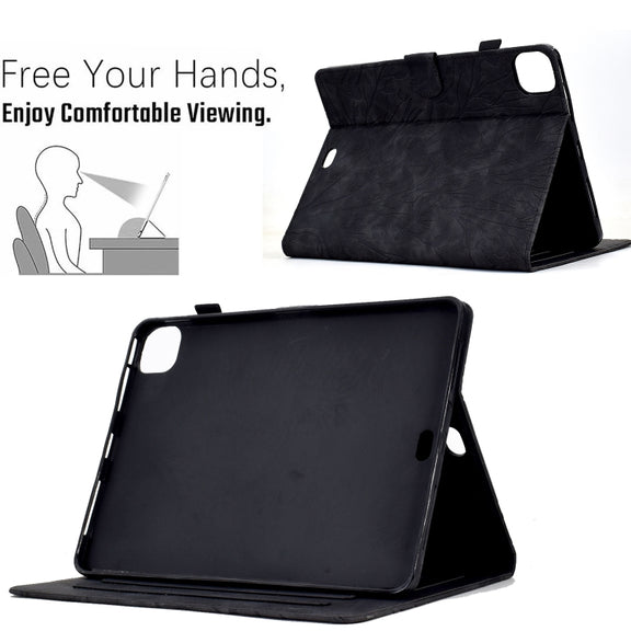 For iPad Pro 11 2024 Fortune Tree Embossed Leather Smart Tablet Case(Black)