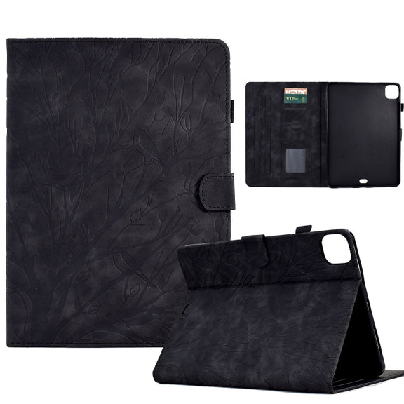 For iPad Pro 11 2024 Fortune Tree Embossed Leather Smart Tablet Case(Black)