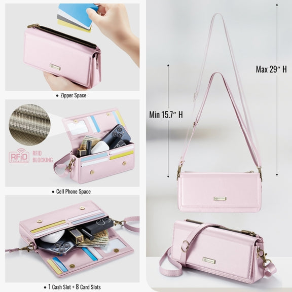 CaseMe ME30 Max Multifunctional Large-Capacity Shoulder Crossbody Phone Bag(Pink)