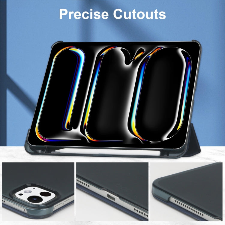 For iPad Pro 11 2024 3-fold Semi-transparent Frosted Smart Leather Tablet Case(Dark Blue) - iPad Pro 11 2024 Cases by PMC TechLife | Online Shopping South Africa | PMC TechLife | Buy Now Pay Later Mobicred