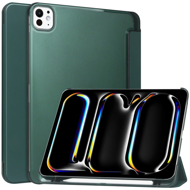 For iPad Pro 11 2024 3-fold Semi-transparent Frosted Smart Leather Tablet Case(Dark Green) - iPad Pro 11 2024 Cases by PMC TechLife | Online Shopping South Africa | PMC TechLife | Buy Now Pay Later Mobicred