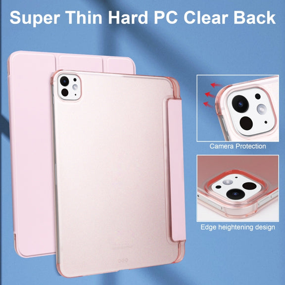 For iPad Pro 11 2024 3-fold Semi-transparent Frosted Smart Leather Tablet Case(Rose Gold)