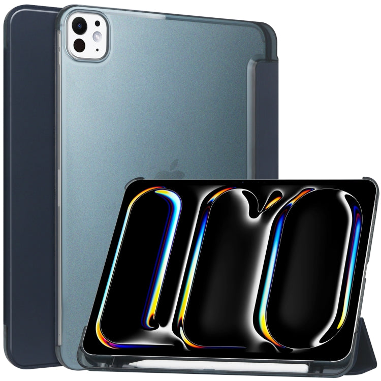 For iPad Pro 13 2024 3-fold Semi-transparent Frosted Smart Leather Tablet Case(Dark Blue) - iPad Pro 13 2024 Cases by PMC TechLife | Online Shopping South Africa | PMC TechLife | Buy Now Pay Later Mobicred