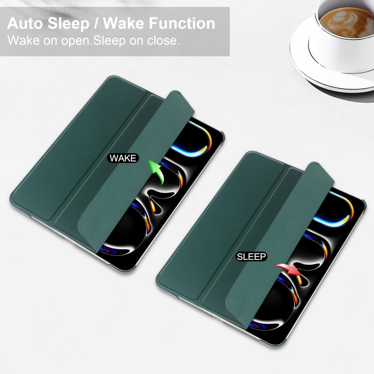 For iPad Pro 13 2024 3-fold Semi-transparent Frosted Smart Leather Tablet Case(Dark Green) - iPad Pro 13 2024 Cases by PMC TechLife | Online Shopping South Africa | PMC TechLife | Buy Now Pay Later Mobicred