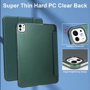 For iPad Pro 13 2024 3-fold Semi-transparent Frosted Smart Leather Tablet Case(Dark Green)