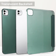 For iPad Pro 13 2024 3-fold Semi-transparent Frosted Smart Leather Tablet Case(Dark Green)