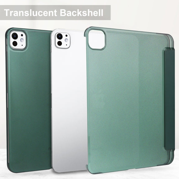 For iPad Pro 13 2024 3-fold Semi-transparent Frosted Smart Leather Tablet Case(Dark Green)