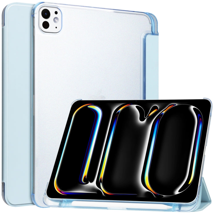 For iPad Pro 13 2024 3-fold Semi-transparent Frosted Smart Leather Tablet Case(Sky Blue) - iPad Pro 13 2024 Cases by PMC TechLife | Online Shopping South Africa | PMC TechLife | Buy Now Pay Later Mobicred
