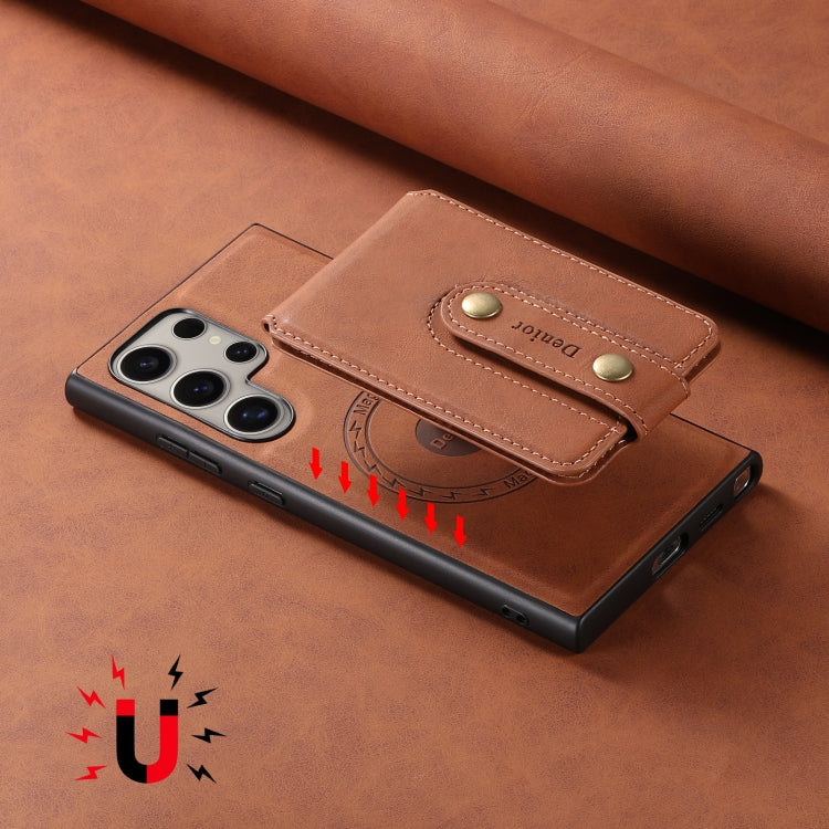 For Samsung Galaxy S24 Ultra 5G Denior D14 NK Retro Pattern MagSafe Magnetic Card Holder Leather Phone Case(Brown)