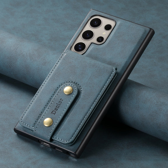 For Samsung Galaxy S24 Ultra 5G Denior D14 NK Retro Pattern MagSafe Magnetic Card Holder Leather Phone Case(Blue)