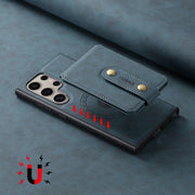 For Samsung Galaxy S24 Ultra 5G Denior D14 NK Retro Pattern MagSafe Magnetic Card Holder Leather Phone Case(Blue)