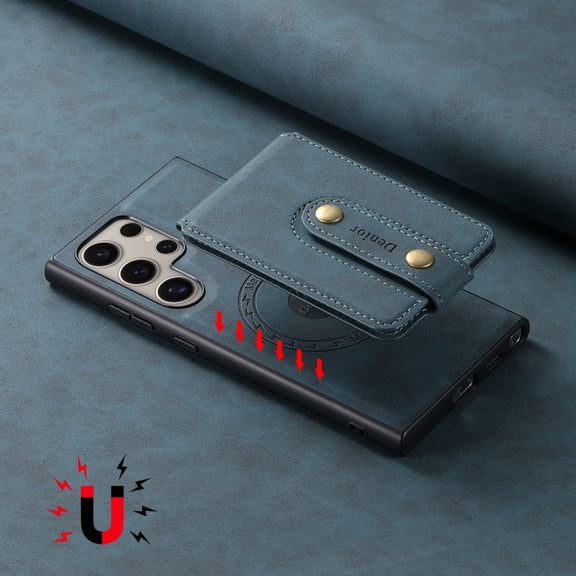 For Samsung Galaxy S24 Ultra 5G Denior D14 NK Retro Pattern MagSafe Magnetic Card Holder Leather Phone Case(Blue)