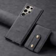 For Samsung Galaxy S24 Ultra 5G Denior D14 NK Retro Pattern MagSafe Magnetic Card Holder Leather Phone Case(Black)