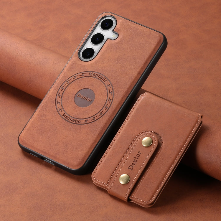 For Samsung Galaxy S24+ 5G Denior D14 NK Retro Pattern MagSafe Magnetic Card Holder Leather Phone Case(Brown)
