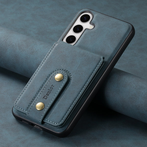 For Samsung Galaxy S24 5G Denior D14 NK Retro Pattern MagSafe Magnetic Card Holder Leather Phone Case(Blue)