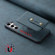 For Samsung Galaxy S24 5G Denior D14 NK Retro Pattern MagSafe Magnetic Card Holder Leather Phone Case(Blue)