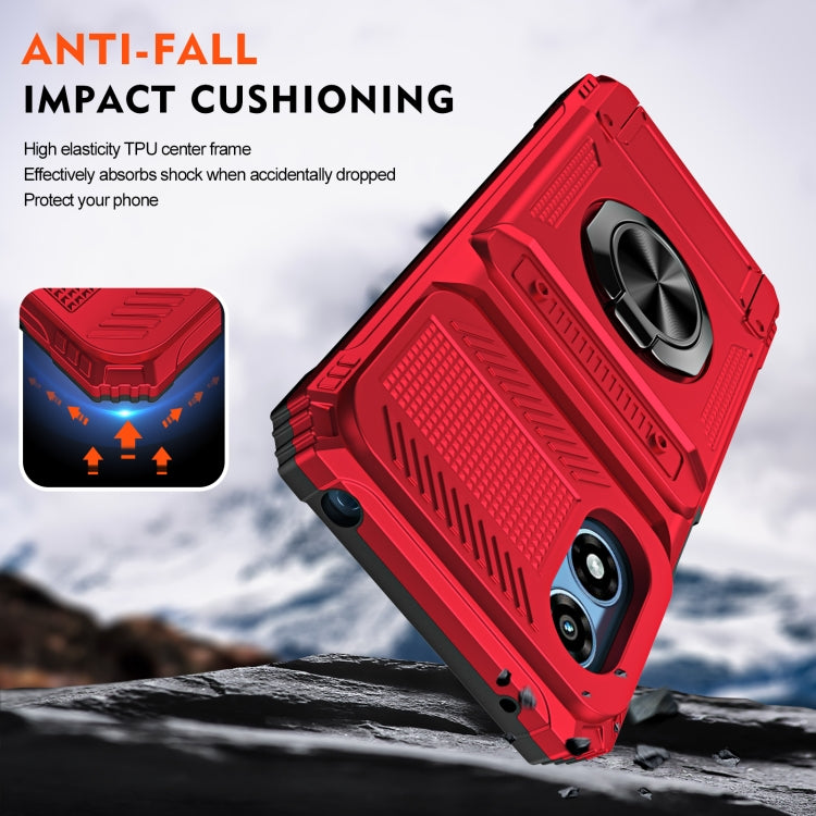 For Motorola Moto G Play 4G 2024 TPU+PC Shockproof Card Slot Phone Case with Metal Ring Holder(Red)
