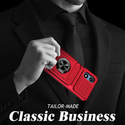 For Motorola Moto G Play 4G 2024 TPU+PC Shockproof Card Slot Phone Case with Metal Ring Holder(Red)