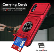 For Motorola Moto G Play 4G 2024 TPU+PC Shockproof Card Slot Phone Case with Metal Ring Holder(Red)