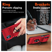 For Motorola Moto G Play 4G 2024 TPU+PC Shockproof Card Slot Phone Case with Metal Ring Holder(Red)