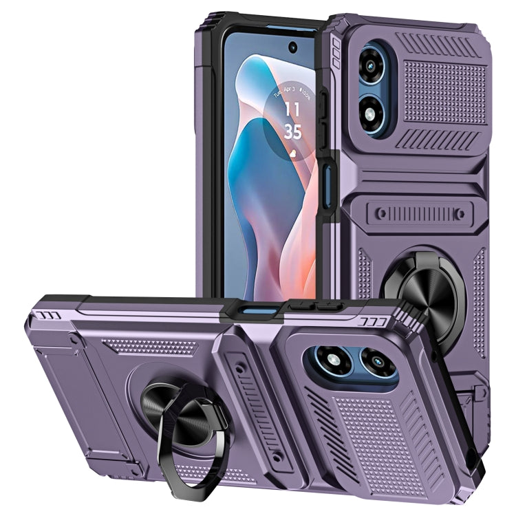 For Motorola Moto G Play 4G 2024 TPU+PC Shockproof Card Slot Phone Case with Metal Ring Holder(Purple) - Motorola Cases by PMC Jewellery | Online Shopping South Africa | PMC Jewellery | Buy Now Pay Later Mobicred