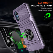 For Motorola Moto G Play 4G 2024 TPU+PC Shockproof Card Slot Phone Case with Metal Ring Holder(Purple)