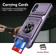 For Motorola Moto G Play 4G 2024 TPU+PC Shockproof Card Slot Phone Case with Metal Ring Holder(Purple)