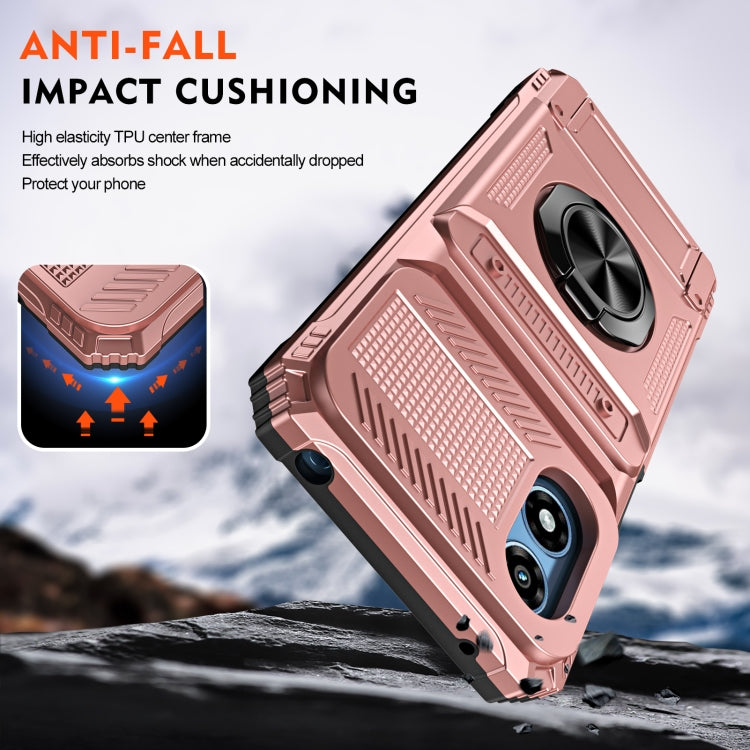 For Motorola Moto G Play 4G 2024 TPU+PC Shockproof Card Slot Phone Case with Metal Ring Holder(Rose Gold)