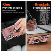 For Motorola Moto G Play 4G 2024 TPU+PC Shockproof Card Slot Phone Case with Metal Ring Holder(Rose Gold)