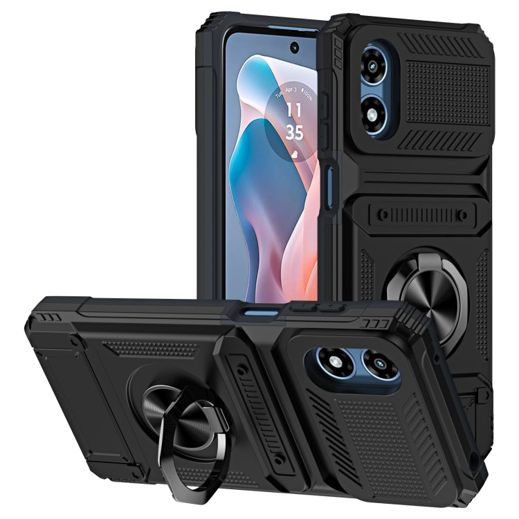 For Motorola Moto G Play 4G 2024 TPU+PC Shockproof Card Slot Phone Case with Metal Ring Holder(Black) - free shipping - PMC Jewellery - Order now!