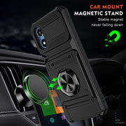 For Motorola Moto G Play 4G 2024 TPU+PC Shockproof Card Slot Phone Case with Metal Ring Holder(Black)
