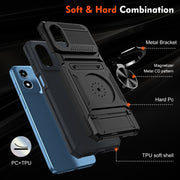 For Motorola Moto G Play 4G 2024 TPU+PC Shockproof Card Slot Phone Case with Metal Ring Holder(Black)