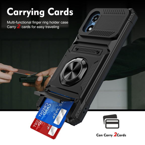 For Motorola Moto G Play 4G 2024 TPU+PC Shockproof Card Slot Phone Case with Metal Ring Holder(Black)