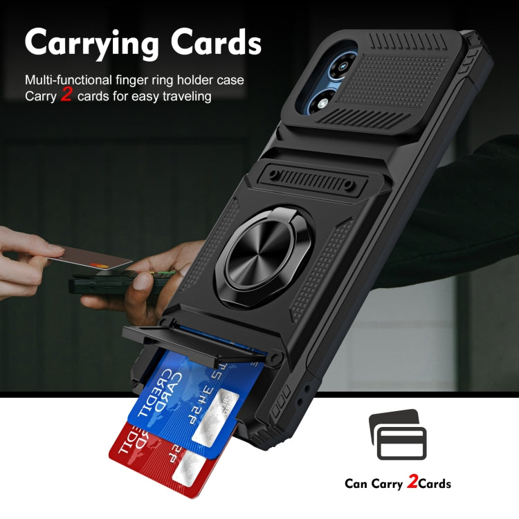 For Motorola Moto G Play 4G 2024 TPU+PC Shockproof Card Slot Phone Case with Metal Ring Holder(Black)