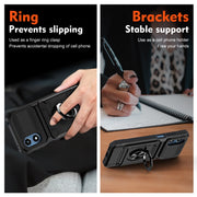 For Motorola Moto G Play 4G 2024 TPU+PC Shockproof Card Slot Phone Case with Metal Ring Holder(Black)