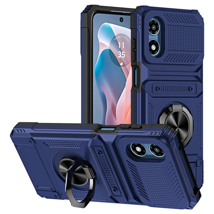For Motorola Moto G Play 4G 2024 TPU+PC Shockproof Card Slot Phone Case with Metal Ring Holder(Blue) - Motorola Cases by PMC Jewellery | Online Shopping South Africa | PMC Jewellery | Buy Now Pay Later Mobicred