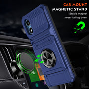 For Motorola Moto G Play 4G 2024 TPU+PC Shockproof Card Slot Phone Case with Metal Ring Holder(Blue)