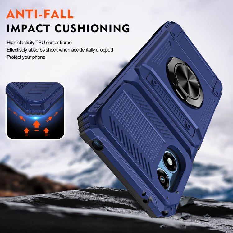 For Motorola Moto G Play 4G 2024 TPU+PC Shockproof Card Slot Phone Case with Metal Ring Holder(Blue)