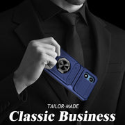 For Motorola Moto G Play 4G 2024 TPU+PC Shockproof Card Slot Phone Case with Metal Ring Holder(Blue)