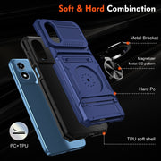For Motorola Moto G Play 4G 2024 TPU+PC Shockproof Card Slot Phone Case with Metal Ring Holder(Blue)