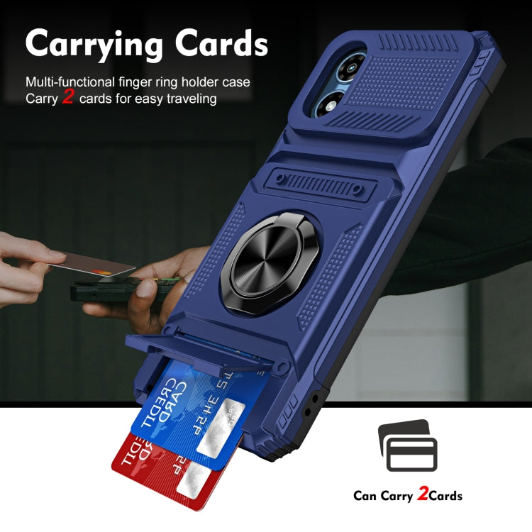 For Motorola Moto G Play 4G 2024 TPU+PC Shockproof Card Slot Phone Case with Metal Ring Holder(Blue)