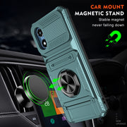 For Motorola Moto G Play 4G 2024 TPU+PC Shockproof Card Slot Phone Case with Metal Ring Holder(Green)
