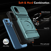 For Motorola Moto G Play 4G 2024 TPU+PC Shockproof Card Slot Phone Case with Metal Ring Holder(Green)