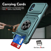 For Motorola Moto G Play 4G 2024 TPU+PC Shockproof Card Slot Phone Case with Metal Ring Holder(Green)
