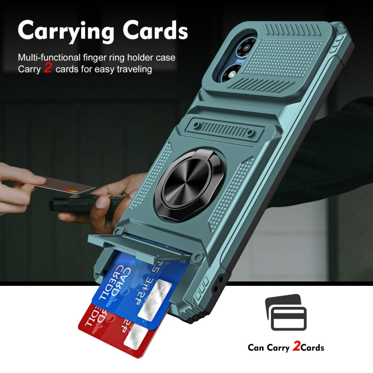 For Motorola Moto G Play 4G 2024 TPU+PC Shockproof Card Slot Phone Case with Metal Ring Holder(Green)